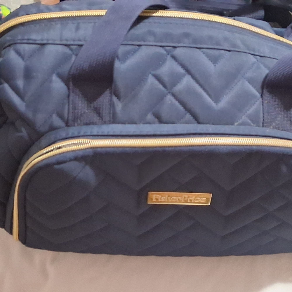 Fisher-Price Quilted Navy Baby Tote with Gold Accents
